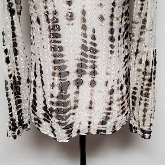TWELFTH Street by Cynthia Vincent Silk Taupe Animal Print V-neck Lace-up Blouse - Picture 9 of 11